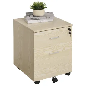 2-Drawer Locking Office Filing Cabinet w/ 5 Wheels Rolling Storage Hanging Legal Letter Files Cupboard Home Organisation Oak