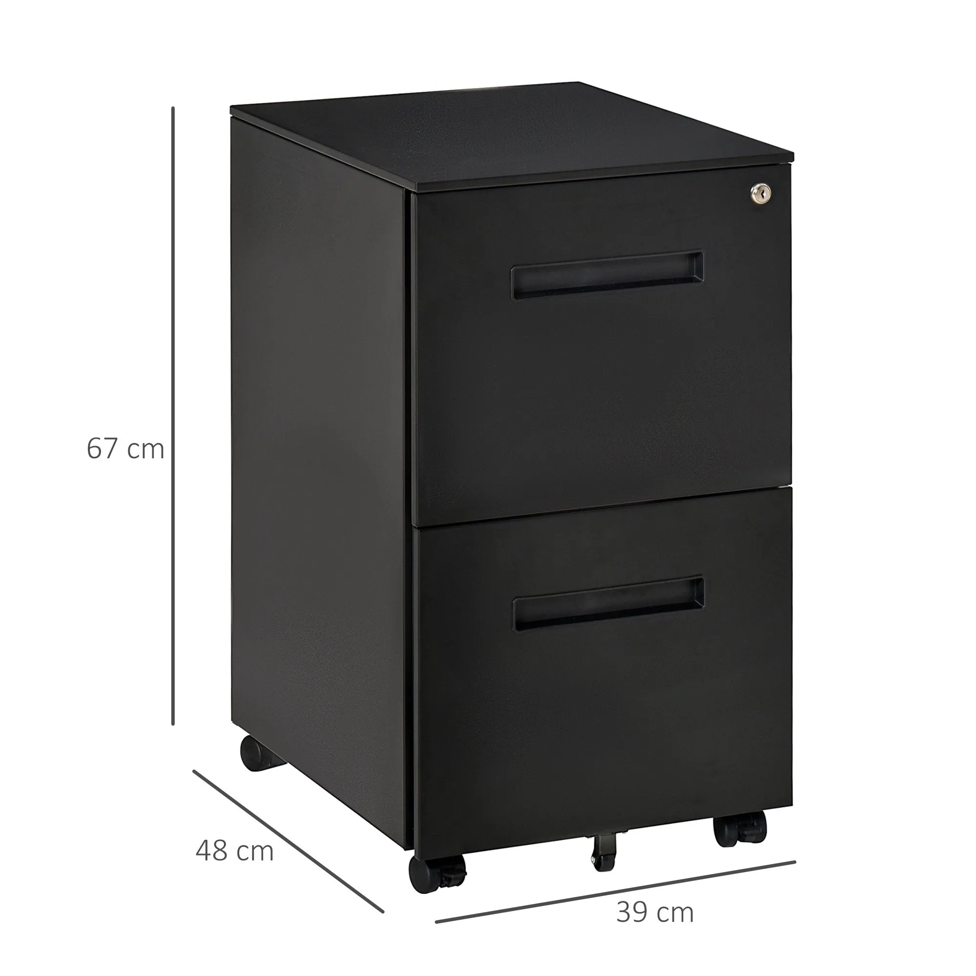 2-Drawer Mobile File Cabinet for A4 File, Mobile File Cabinet Vertical Organizer Filing Furniture with Adjustable Partition, Black