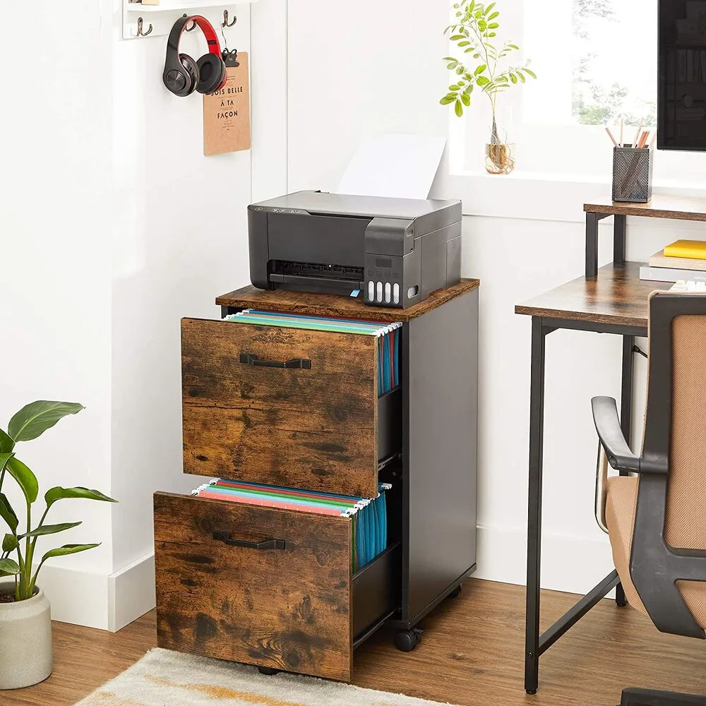 2-Drawer Rolling Office File Cabinet w/ Brakes, Rustic Brown