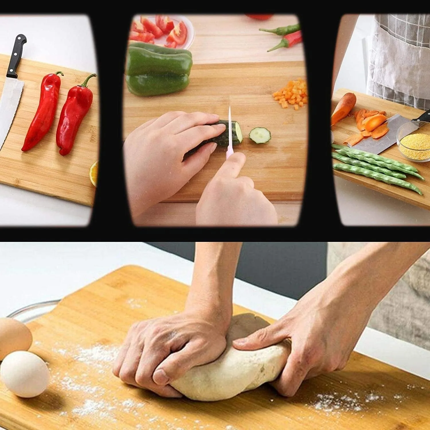 2315 Thick Wooden Bamboo Kitchen Chopping Cutting Slicing Board with Holder for Fruits Vegetables Meat