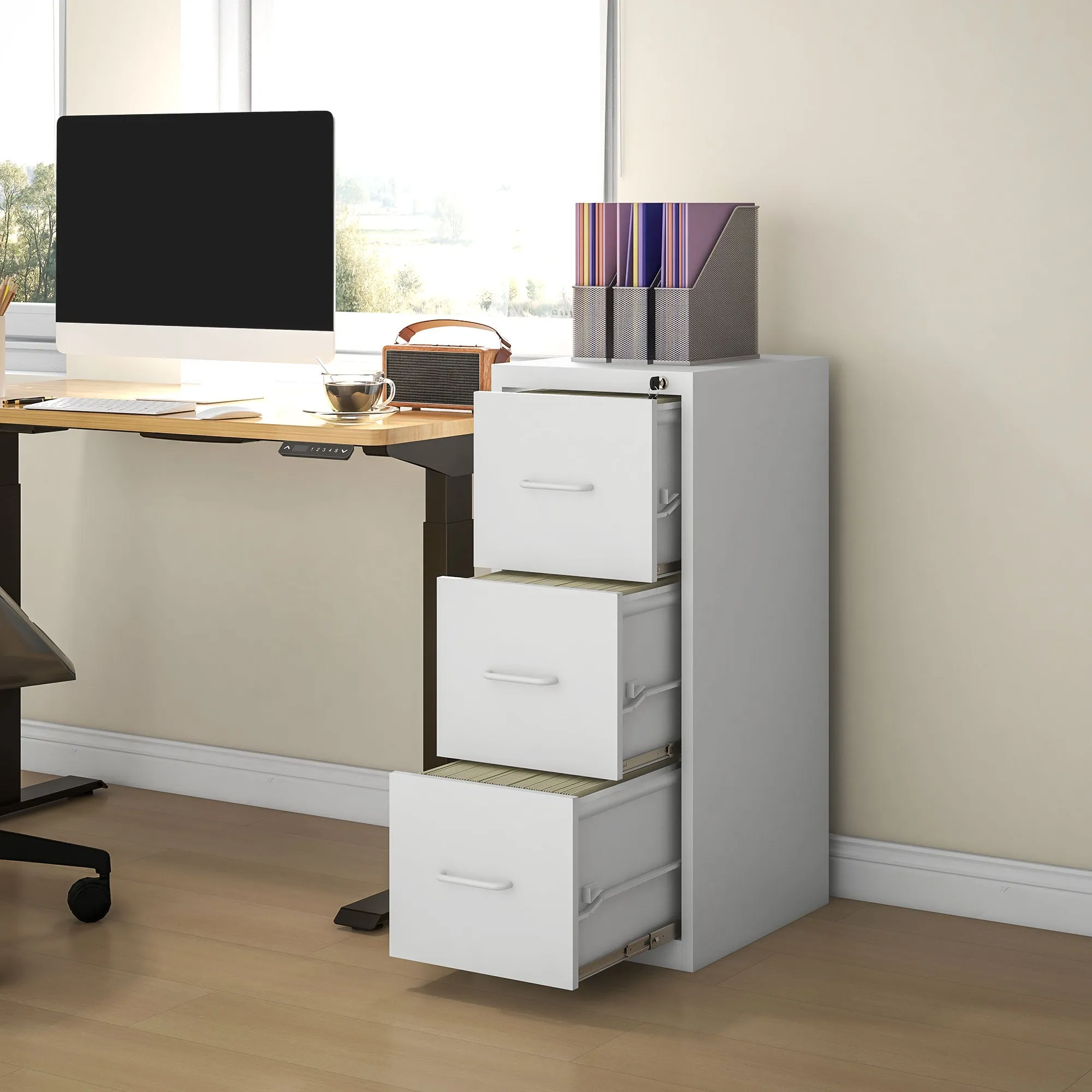 3 Drawer Filing Cabinet Steel File Cabinet for A4 Letter Size White