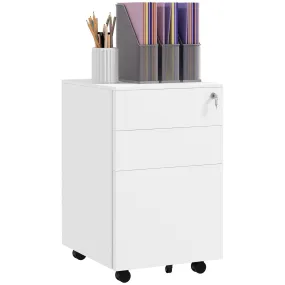 3-Drawer Vertical Filing Cabinet w/ Lock & Pencil Tray, Steel Mobile File Cabinet w/ Adjustable Hanging Bar for A4 & Letter Size, White