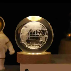 3D Crystal Earth Globe Warm Led with Wood Base