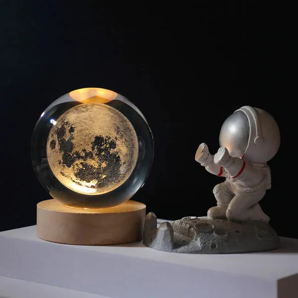 3D Crystal Moon Warm Led with Wood Base  (No Cash On Delivery Allowed On This Product) - Prepaid Orders Only