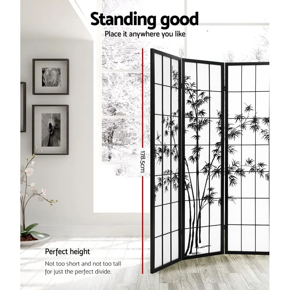 4 Panel Room Divider Screen 174x179cm Bamboo - Black & White