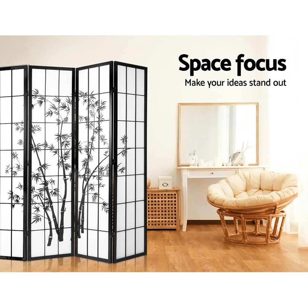 4 Panel Room Divider Screen 174x179cm Bamboo - Black & White