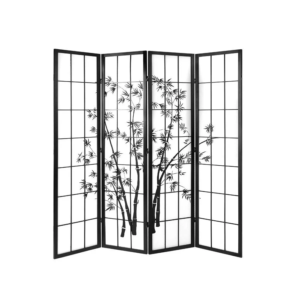 4 Panel Room Divider Screen 174x179cm Bamboo - Black & White