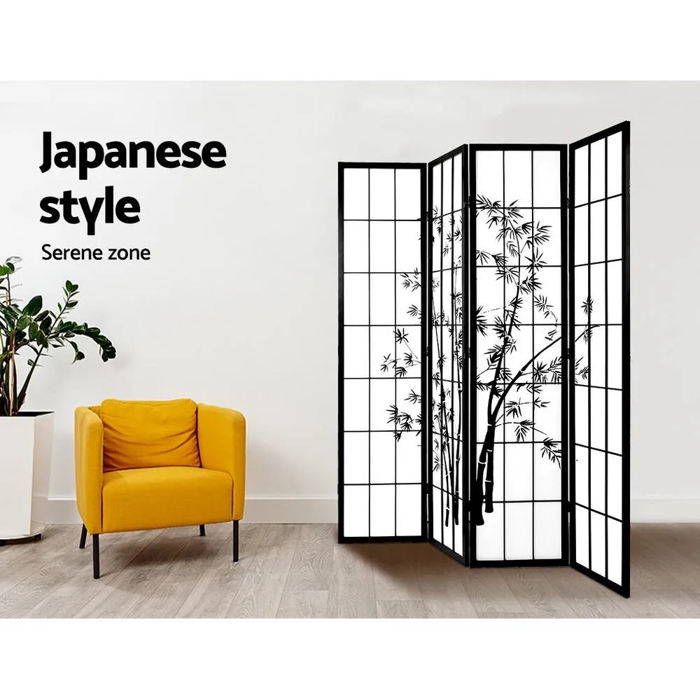 4 Panel Room Divider Screen 174x179cm Bamboo - Black & White