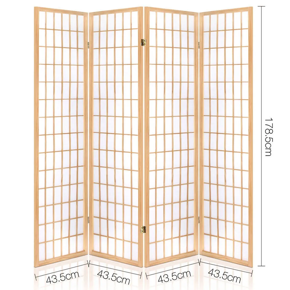 4 Panel Room Divider Screen 174x179cm - Natural