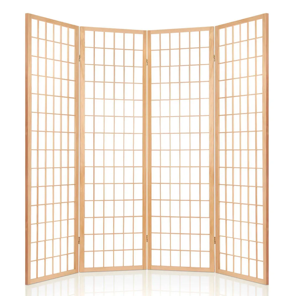 4 Panel Room Divider Screen 174x179cm - Natural