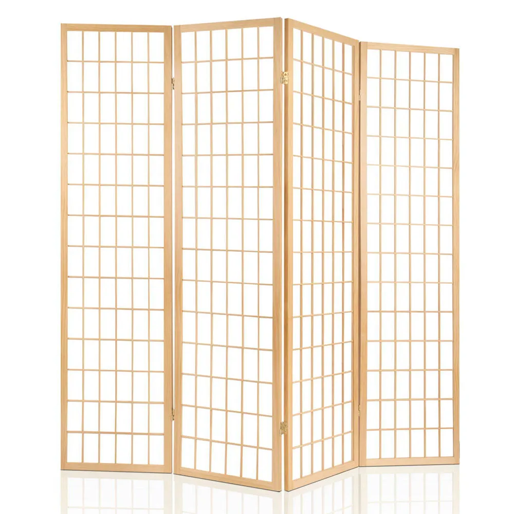 4 Panel Room Divider Screen 174x179cm - Natural