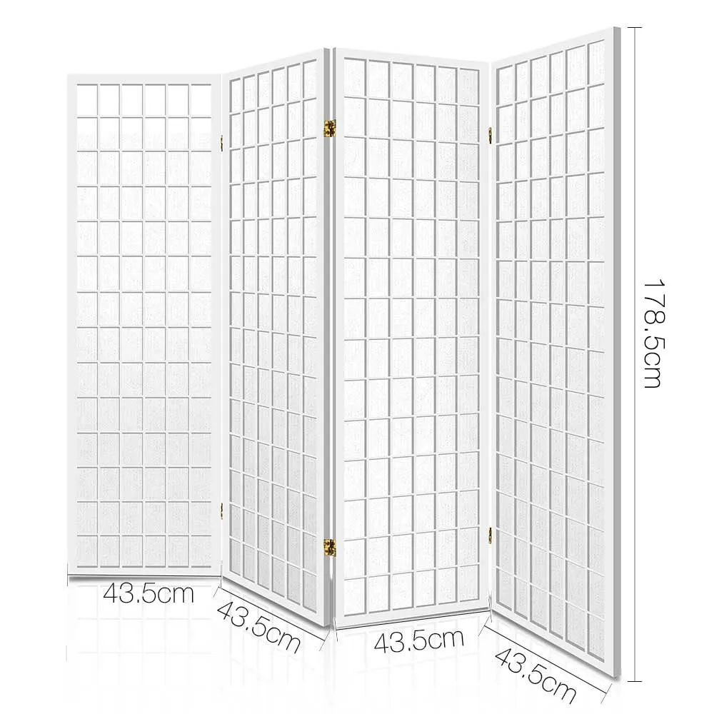 4 Panel Room Divider Screen 174x179cm - White