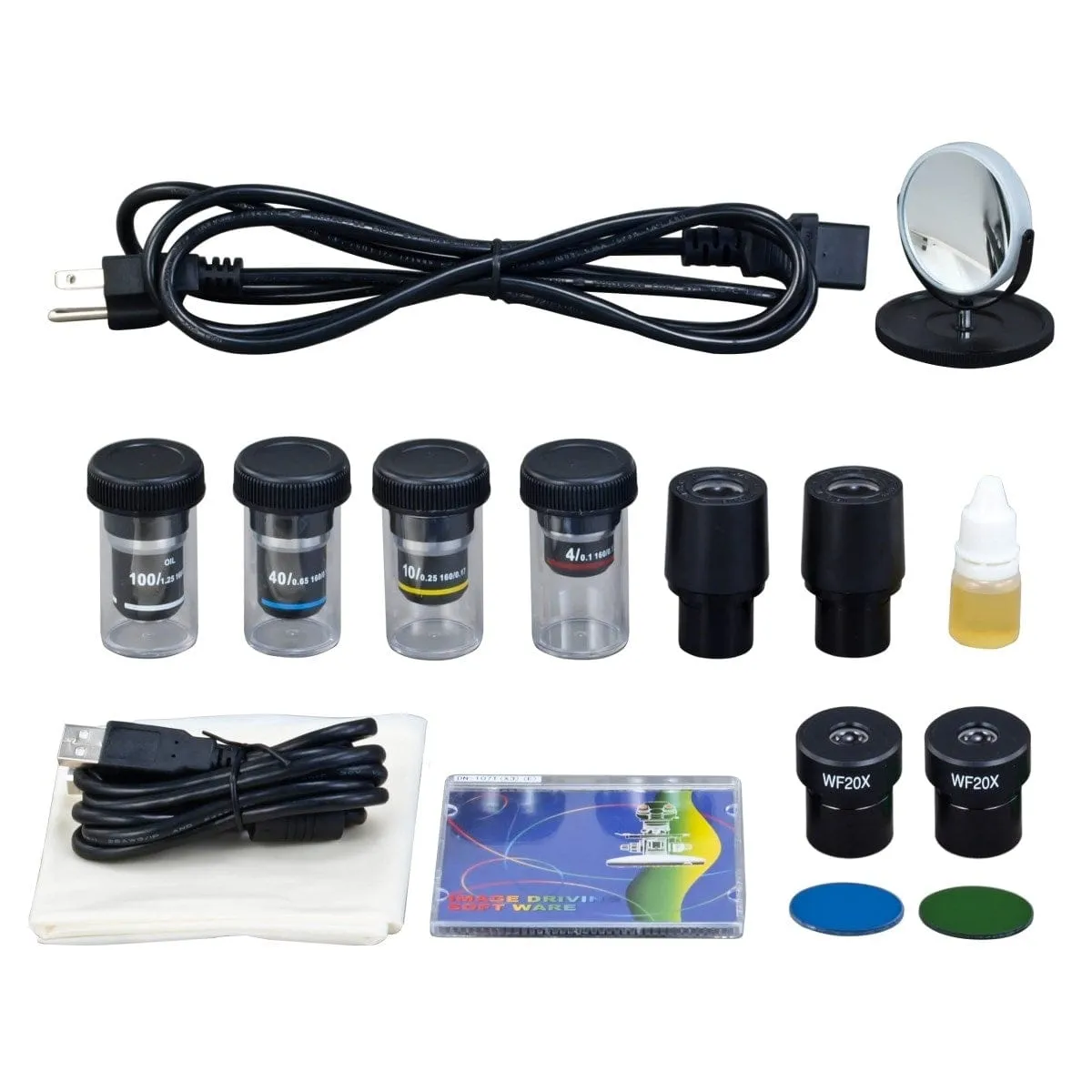 40X-2000X 3MP Digital Integrated Microscope with Halogen Illumination   3-lens Phase-contrast Kit