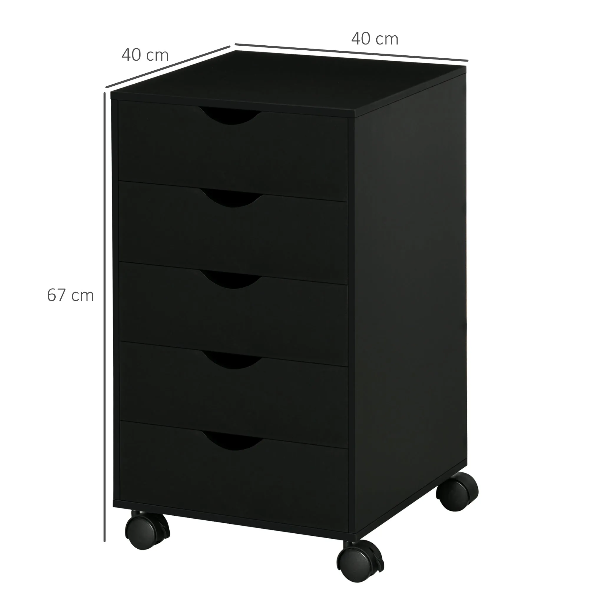 5 Drawer Mobile Filing Cabinet, Vertical File Cabinet, Modern Rolling Printer Stand for Home Office, Black