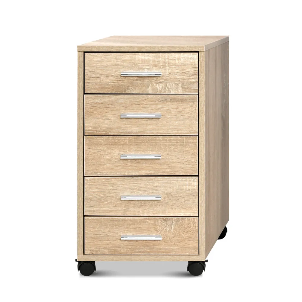 5 Drawer Mobile Filing Cabinet, Wood, Anti-Rust, Artiss