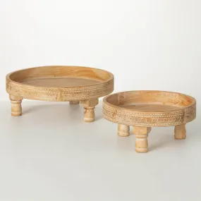 5.5"H Sullivans Round Wooden Pedestal Risers Set of 2, Natural