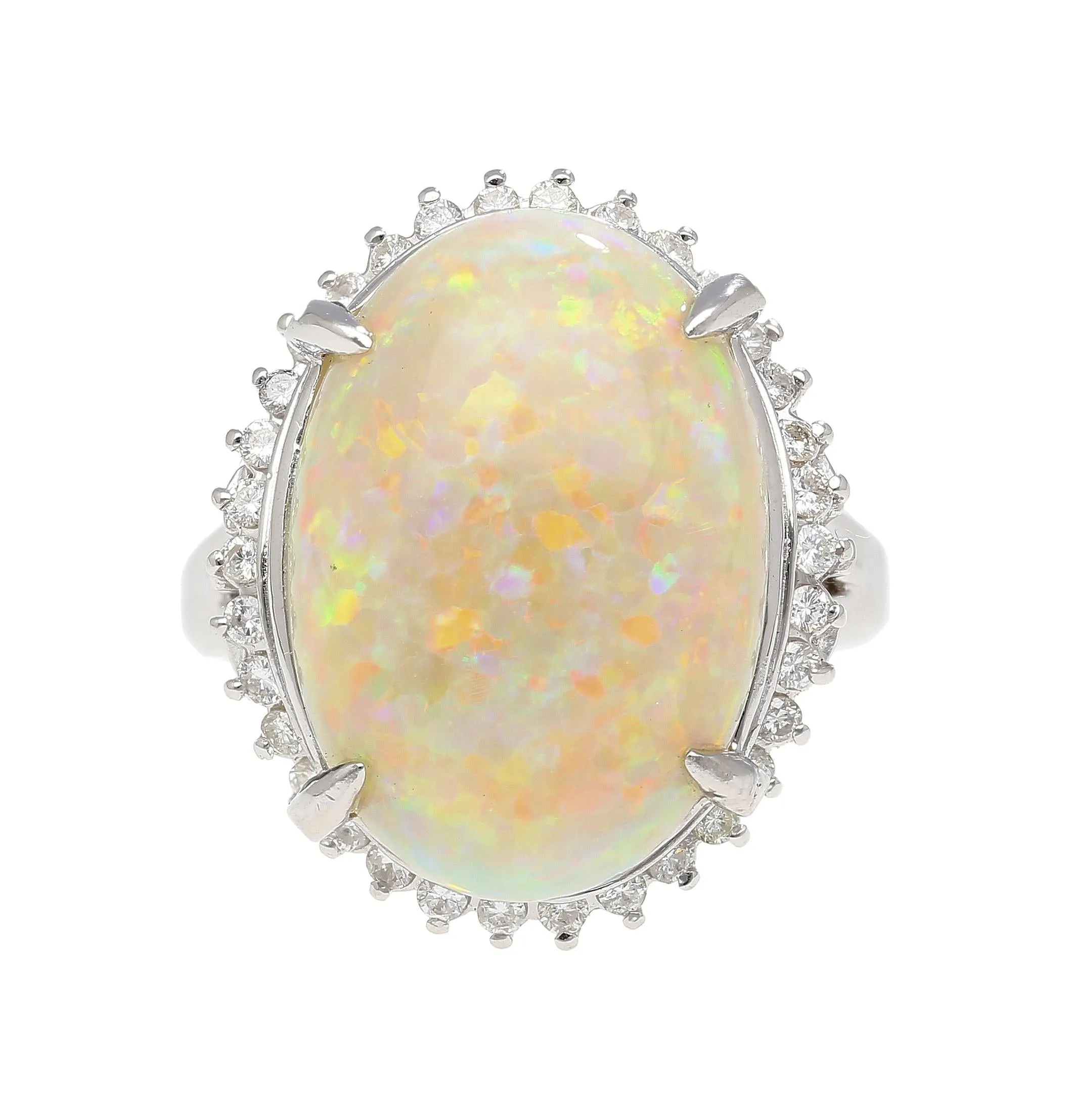 7.86 Carat Natural White Opal and Diamond Halo Platinum Ring