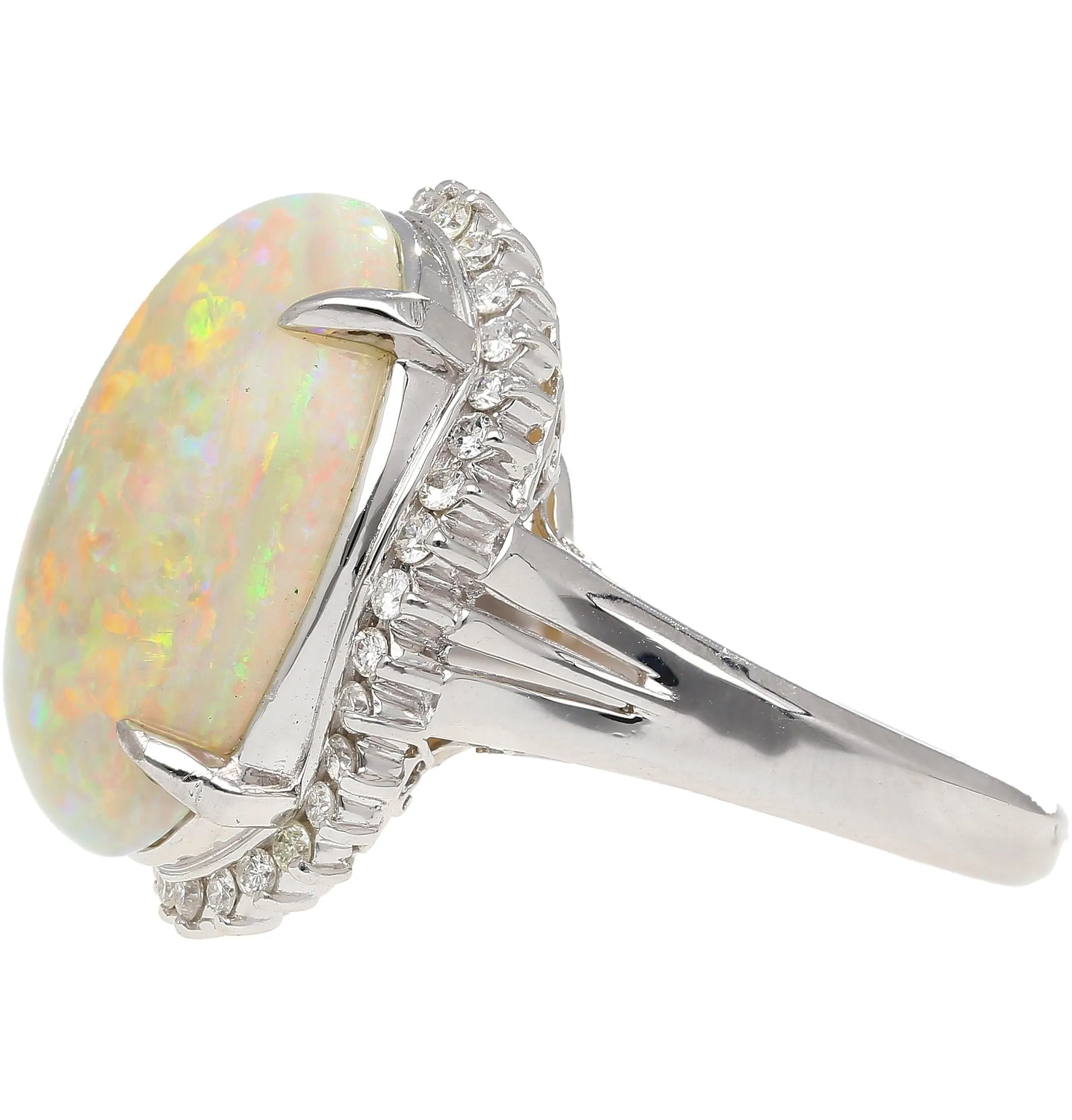 7.86 Carat Natural White Opal and Diamond Halo Platinum Ring