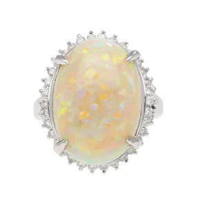 7.86 Carat Natural White Opal and Diamond Halo Platinum Ring