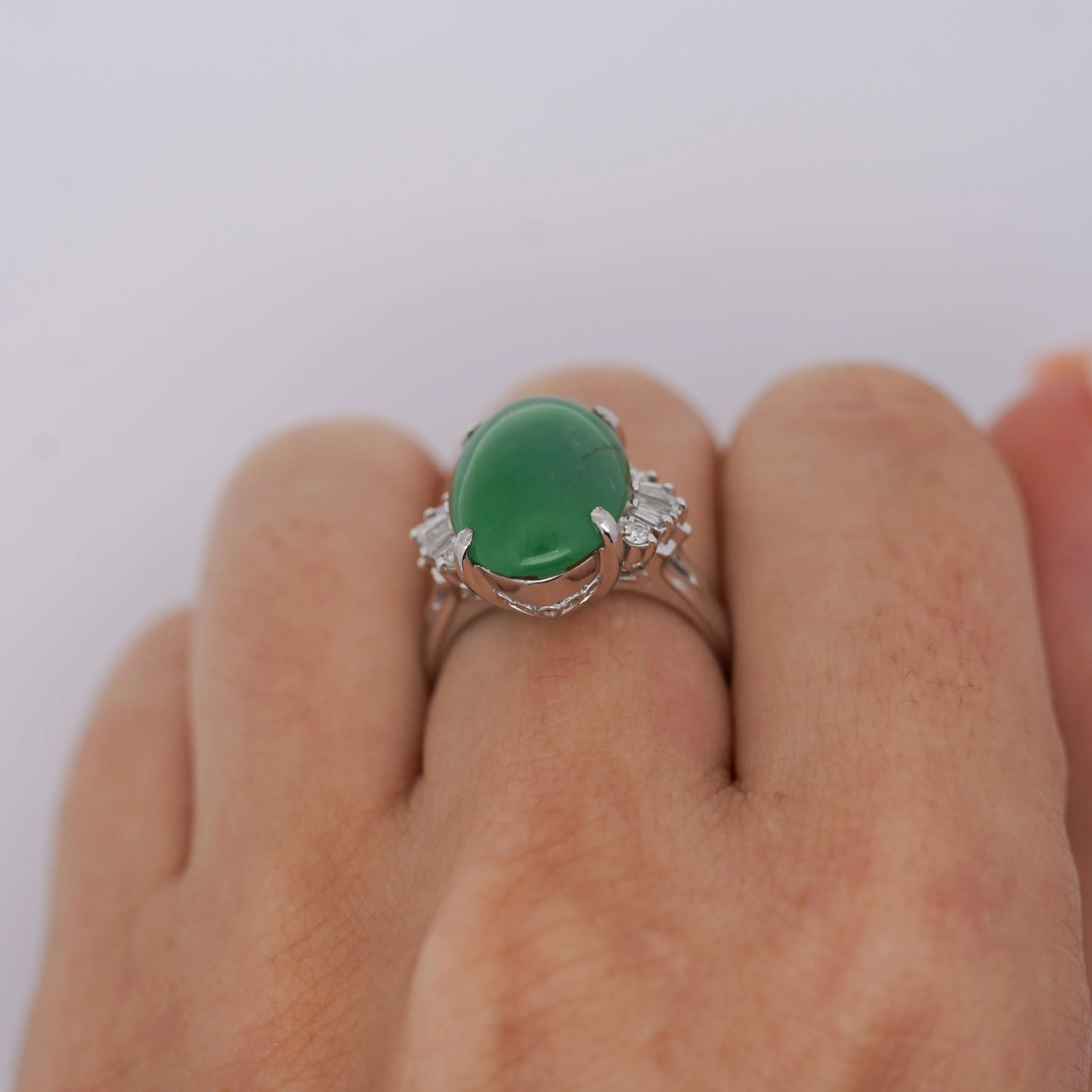 9 Carat Untreated Jadeite Jade Fei Cui and Diamond Platinum Ring HK Certified