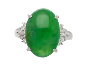 9 Carat Untreated Jadeite Jade Fei Cui and Diamond Platinum Ring HK Certified