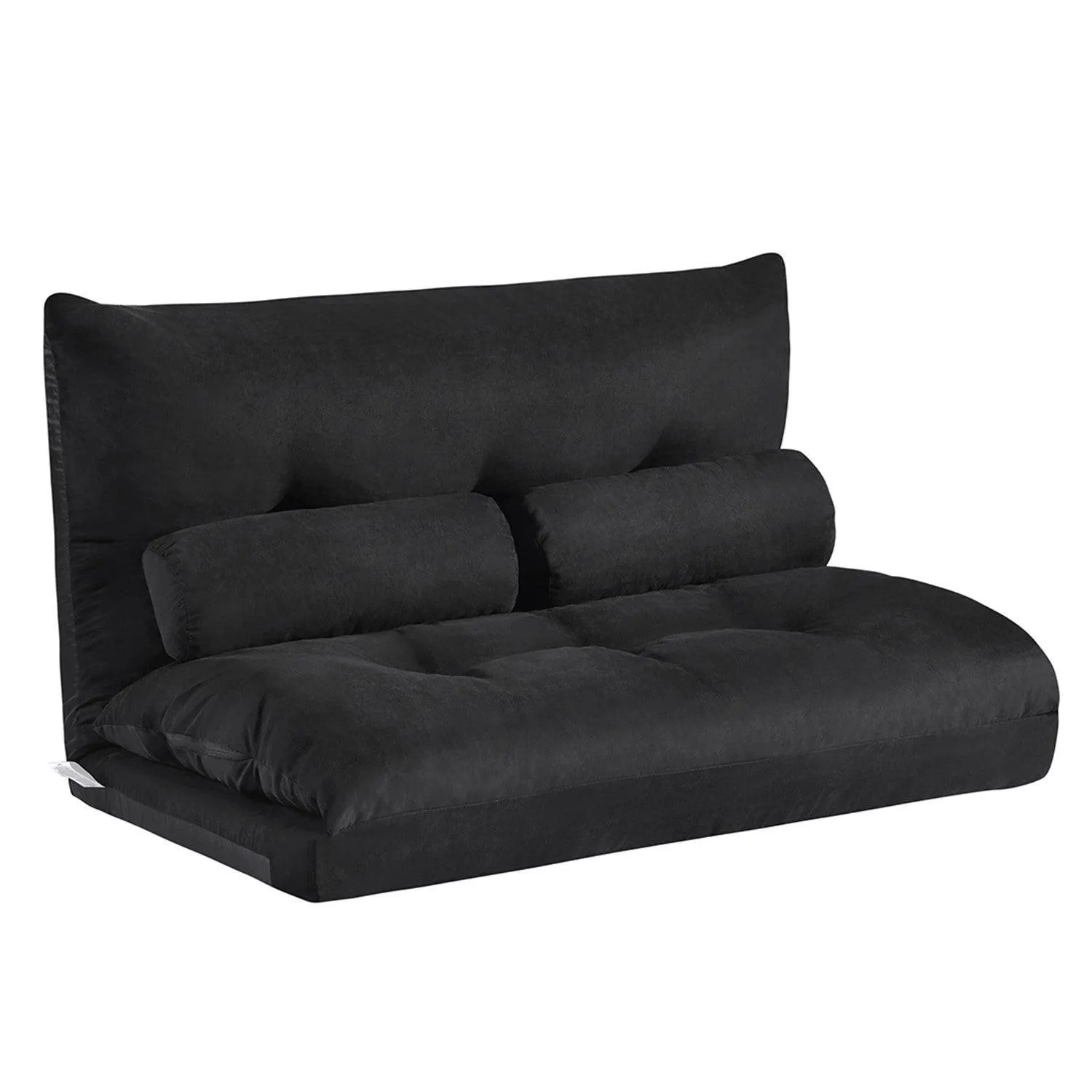 Adjustable Folding Futon Black Lazy Sofa for Video Gaming with Two Pillows