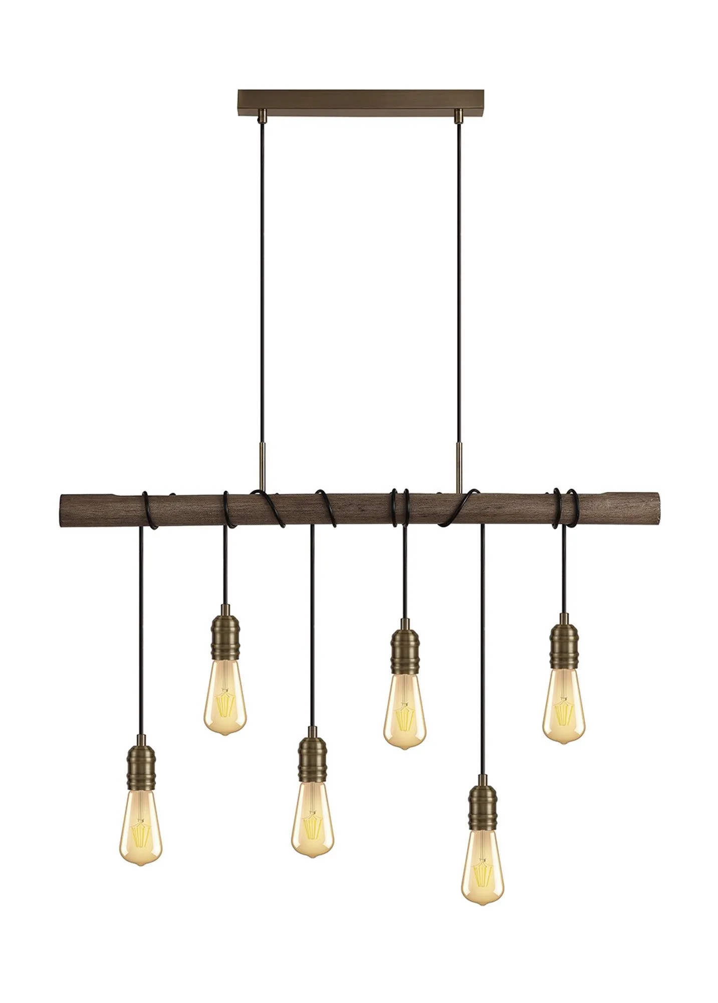 Ambover Kitchen Table/Island Ceiling Light, 3/4/6Lt x E27, Medium Oak & Antique Brass, IP20