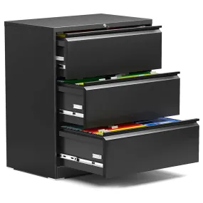 AOBABO 3 Drawer Lateral File Cabinet w/ Lock for Letter/Legal Size Paper, Black