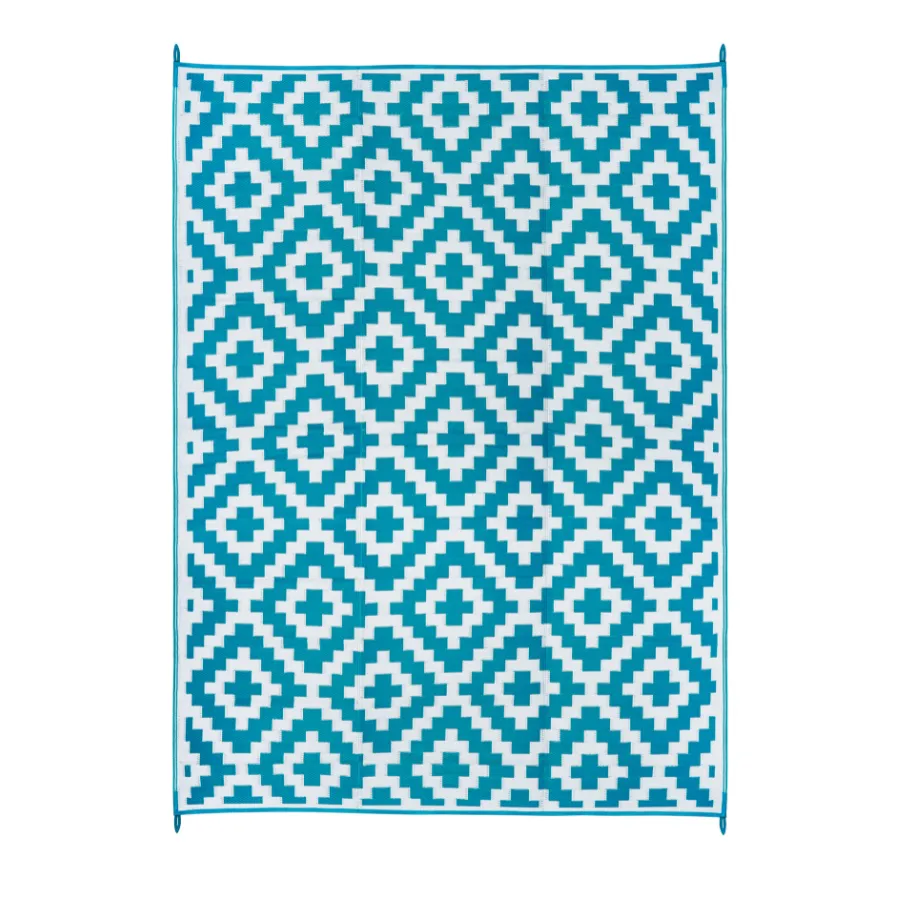 Aztec Teal and White Outdoor Rug