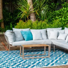 Aztec Teal and White Outdoor Rug