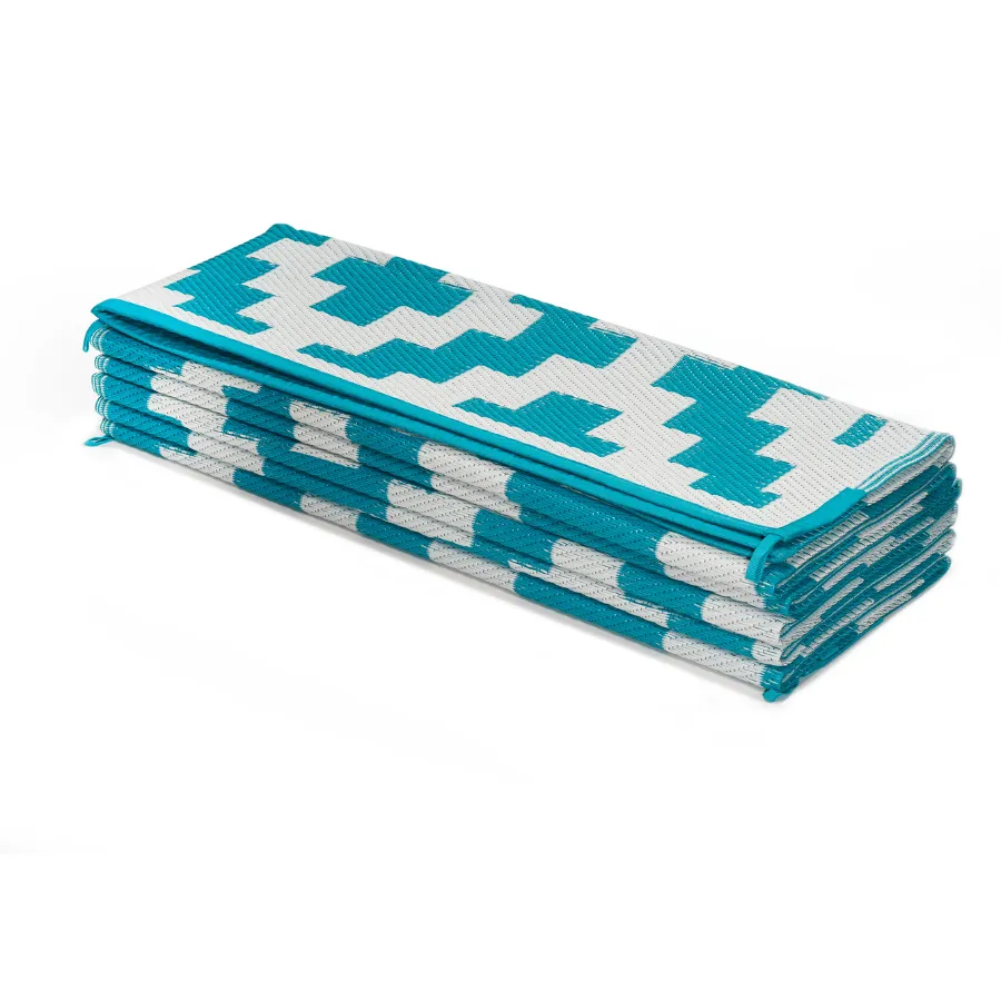 Aztec Teal and White Outdoor Rug