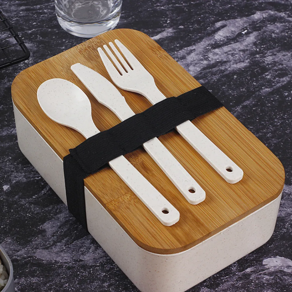 Bamboo Lunch Box With Cutlery & Lid