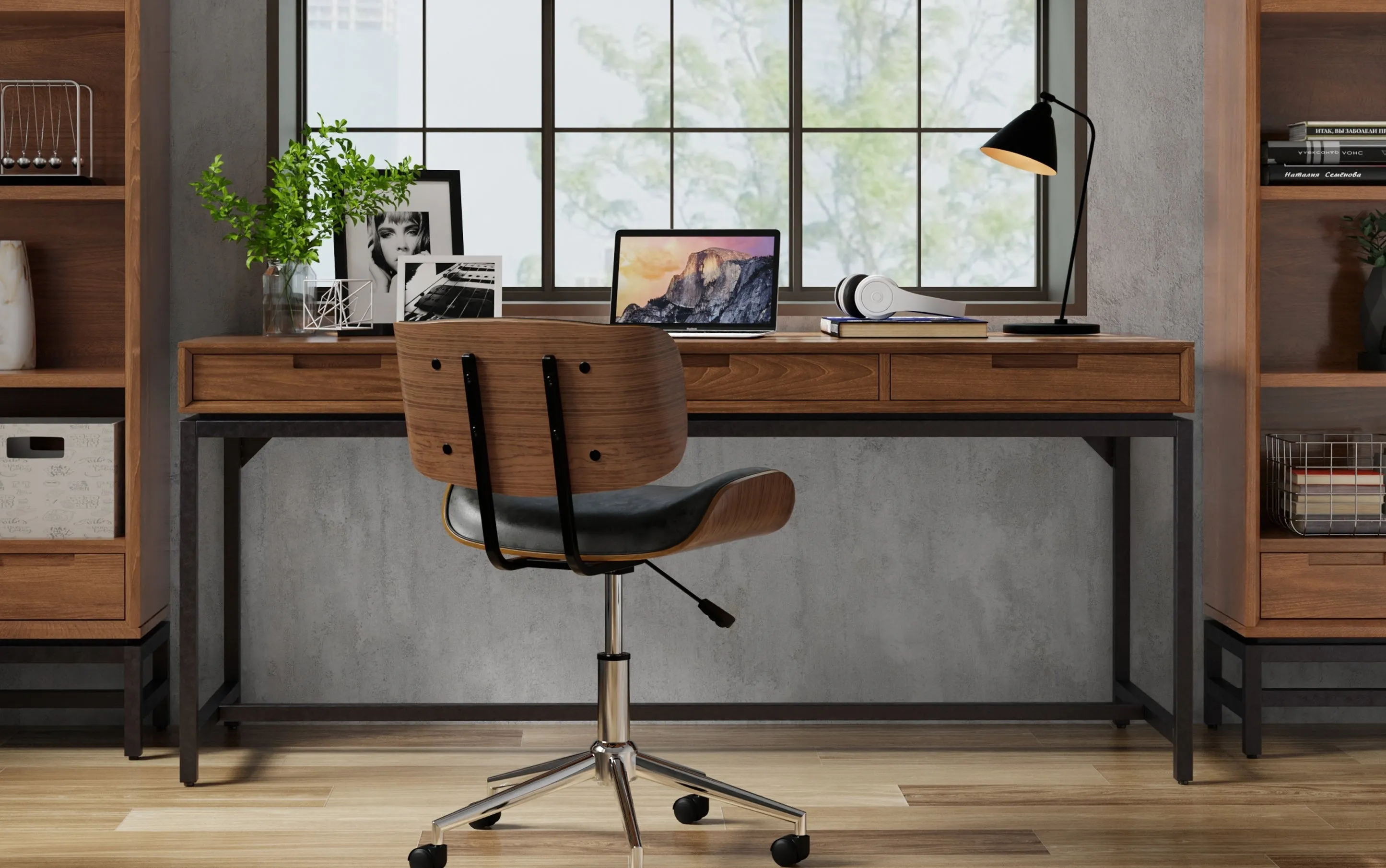 Banting Mid Century Wide Desk in Walnut