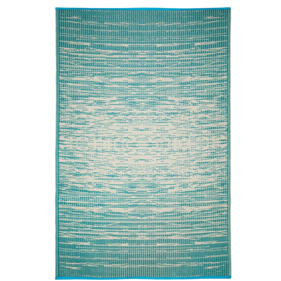 Brooklyn Teal and White Modern Recycled Plastic Reversible Outdoor Area Rug