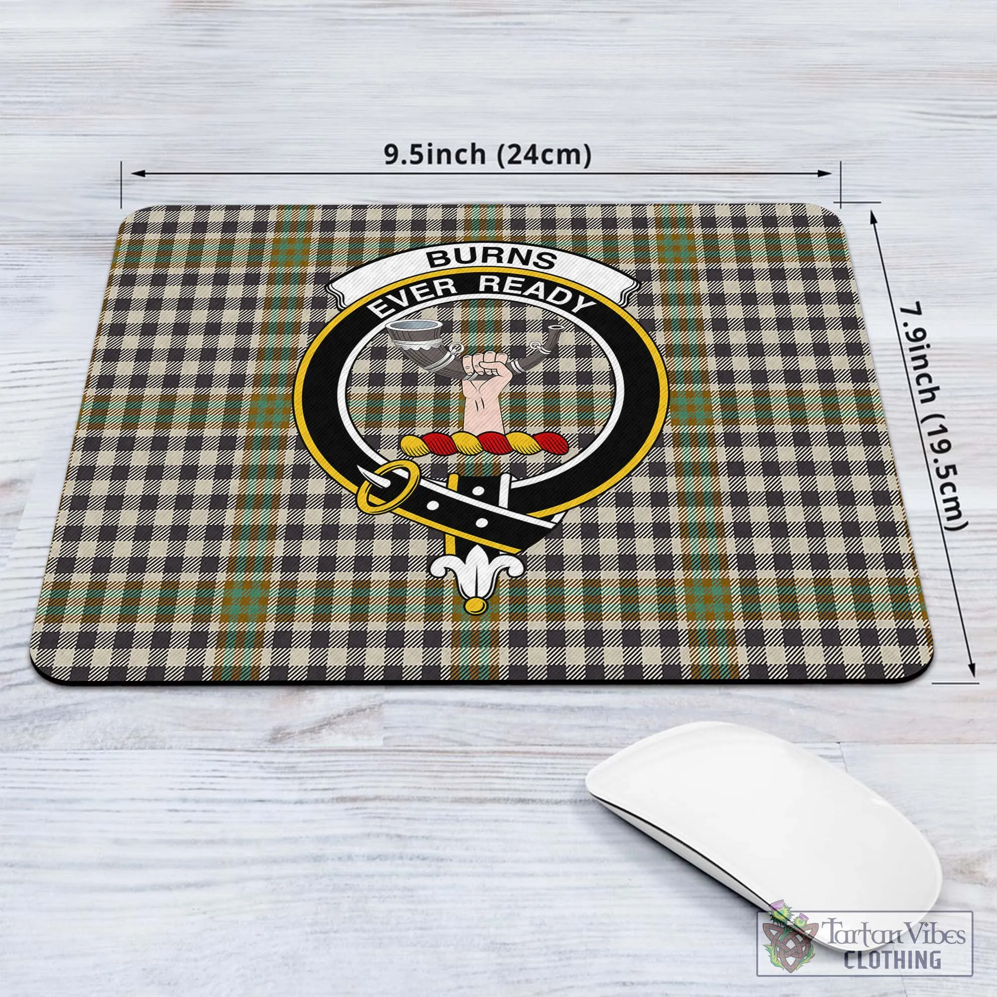 Burns Check Tartan Mouse Pad with Family Crest