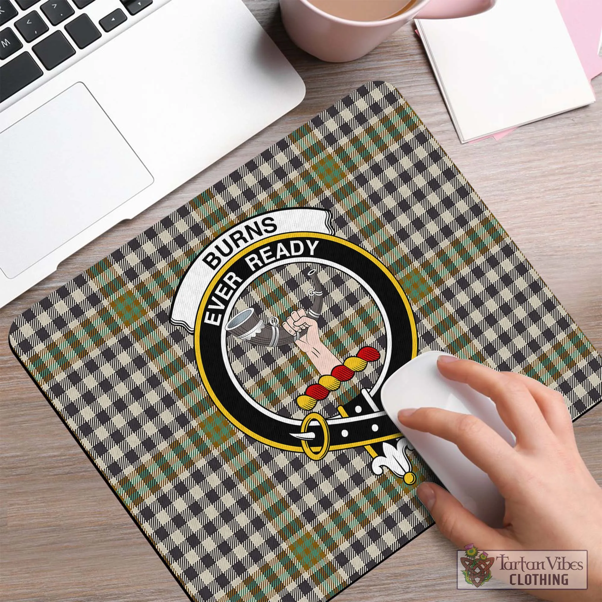 Burns Check Tartan Mouse Pad with Family Crest