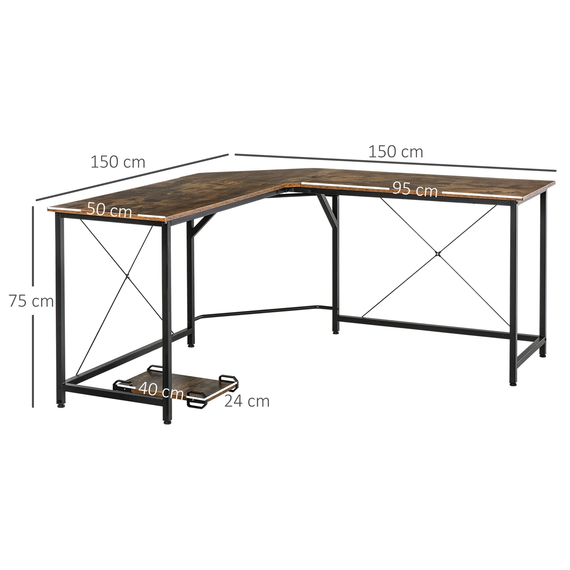 Corner Gaming Desk L-Shape Computer PC Workstation Home Office Study Three Worktop Writing Table 150 x 150 x 75 cm