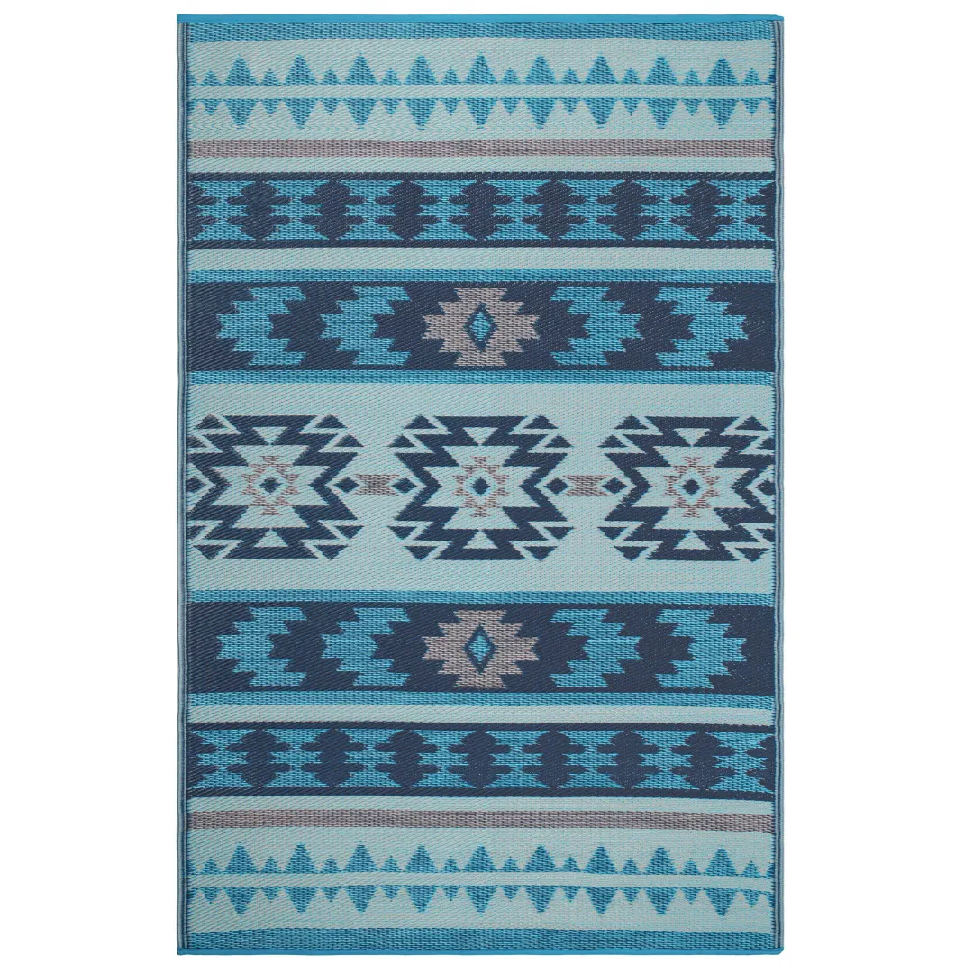 Cusco Tribal Blue Toned Recycled Plastic Reversible Outdoor Rug