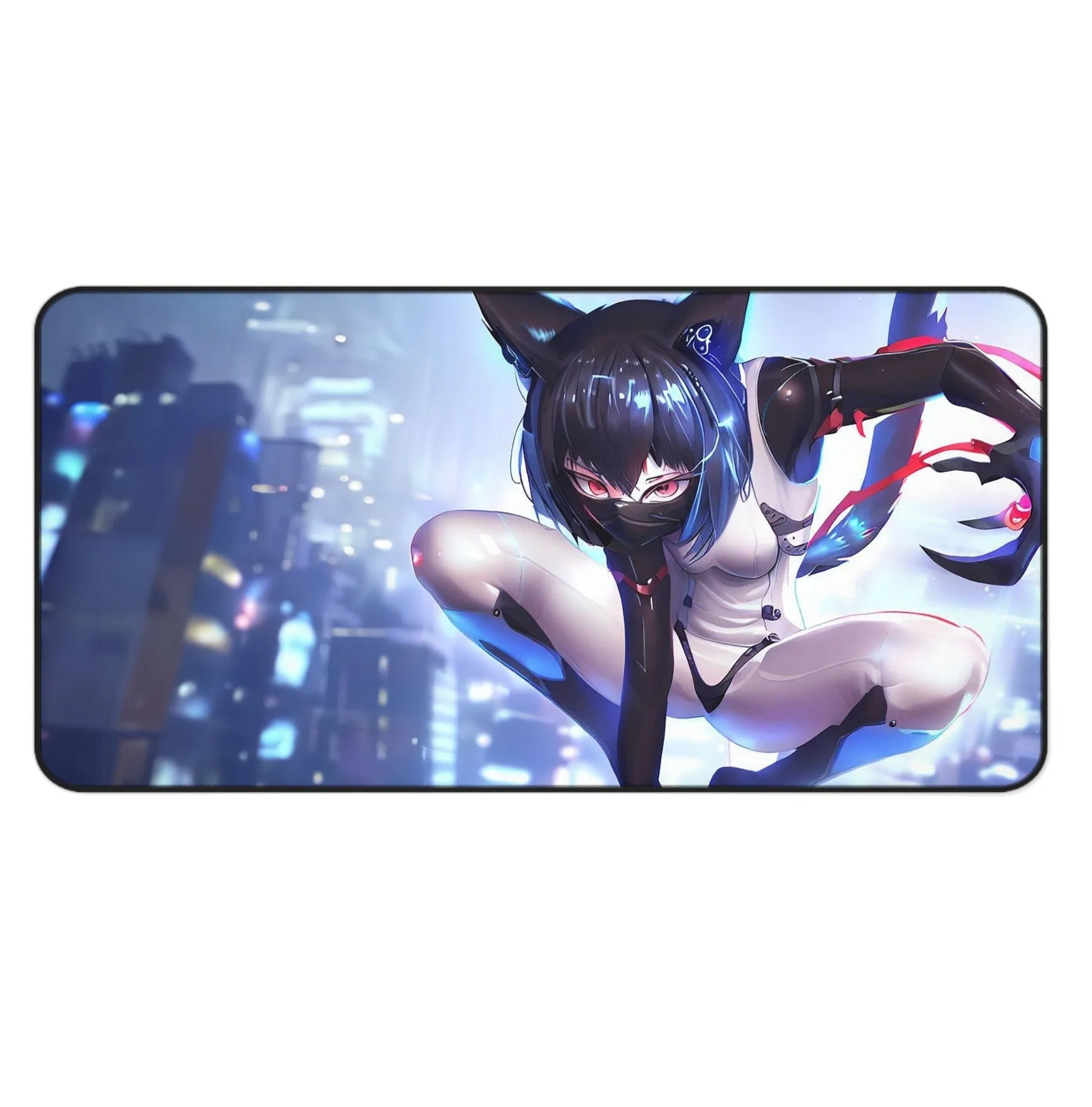 Cyborg Cat Girl Large Mouse Pad