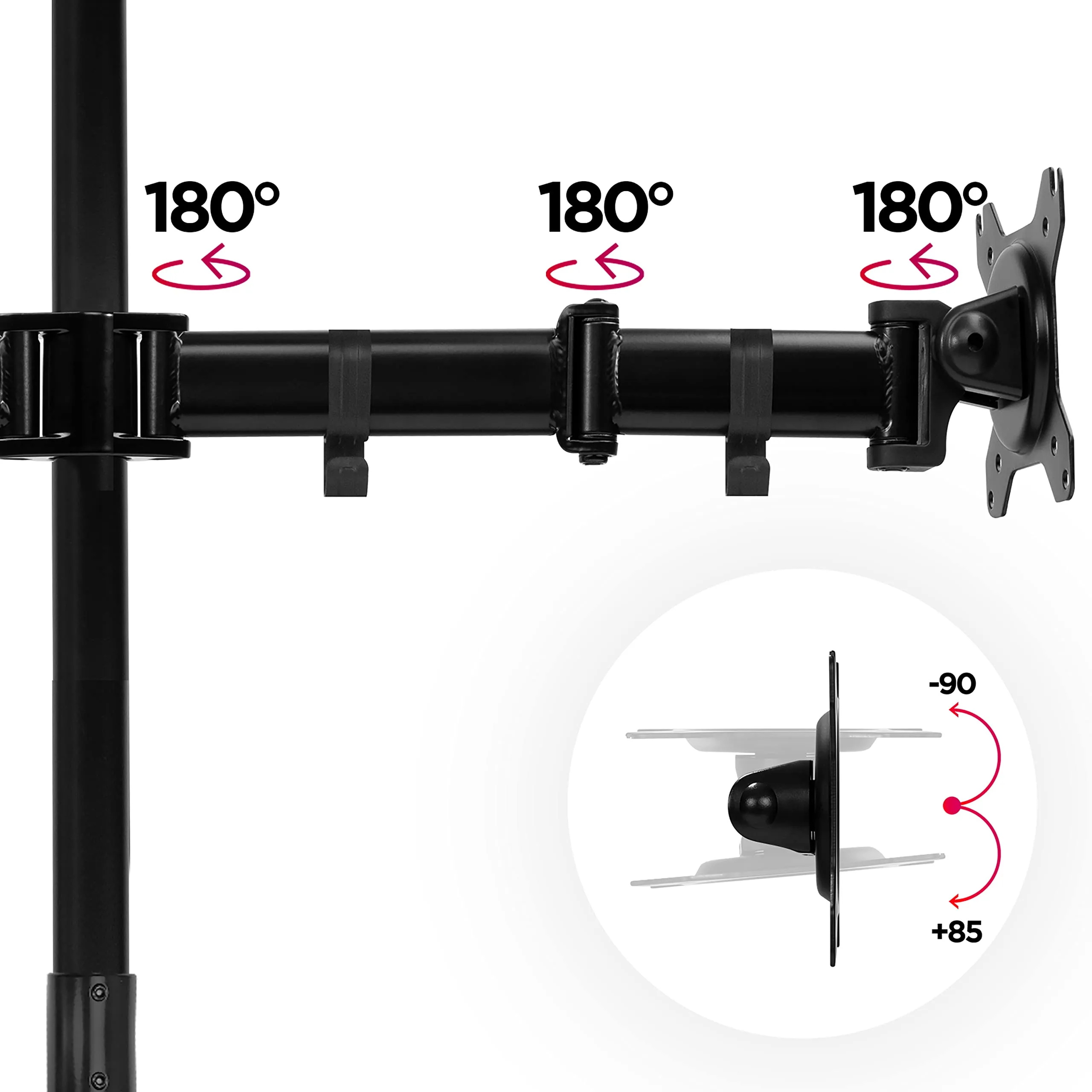 Duronic Dual Monitor Stand DMT252 Height Adjustable PC Monitor Arms with 100cm Pole C Clamp Monitor Risers for 13-27” Screens Desk Mounts with 8kg Capacity and VESA 75/100 for Home Office Work