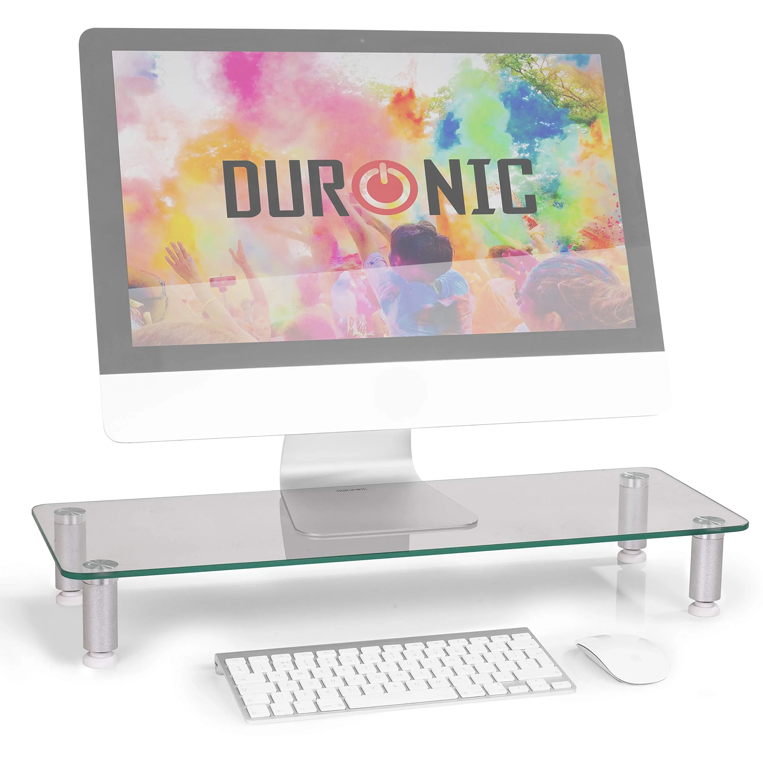 Duronic Monitor Stand Riser DM052-3 | Laptop and Screen Stand for Desktop | Clear Tempered Glass | Support for a TV or PC Computer Monitor | Ergonomic Office Desk Shelf | 20kg Capacity | 70cm x 24cm