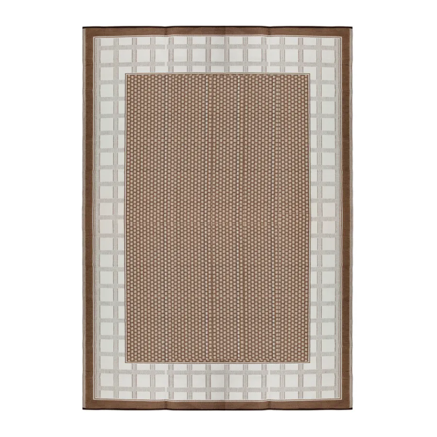 Europa Chestnut & Walnut Brown Geometric Recycled Plastic Reversible Outdoor Rug