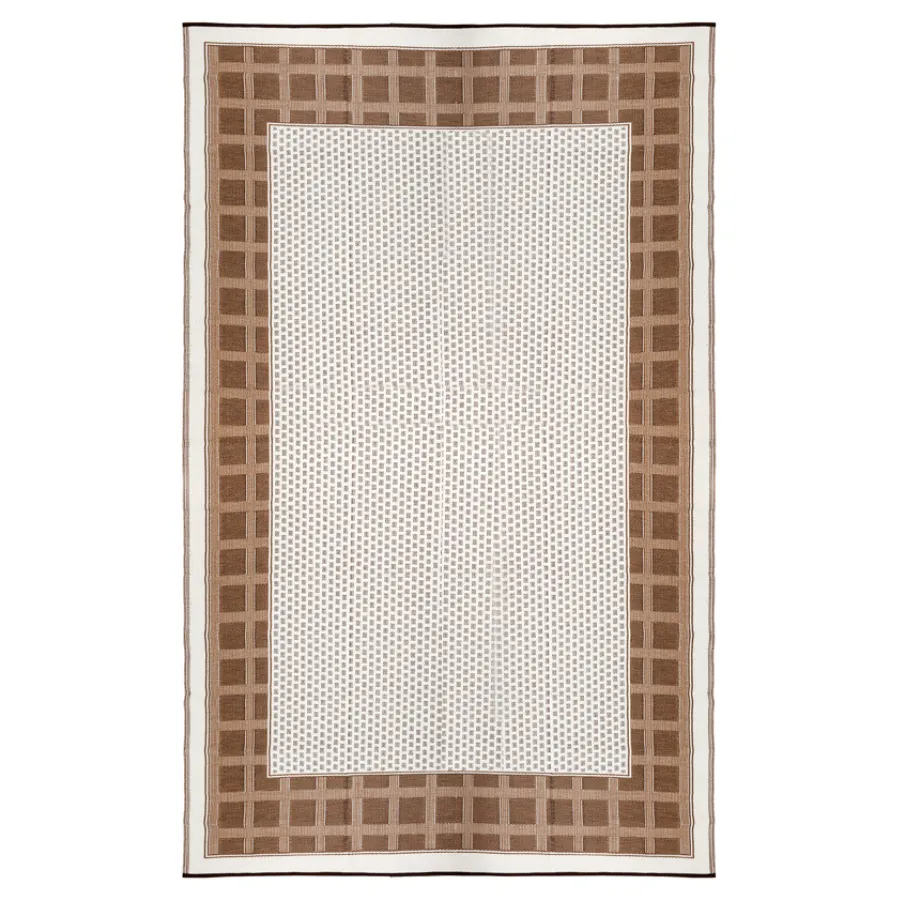 Europa Chestnut & Walnut Brown Geometric Recycled Plastic Reversible Outdoor Rug