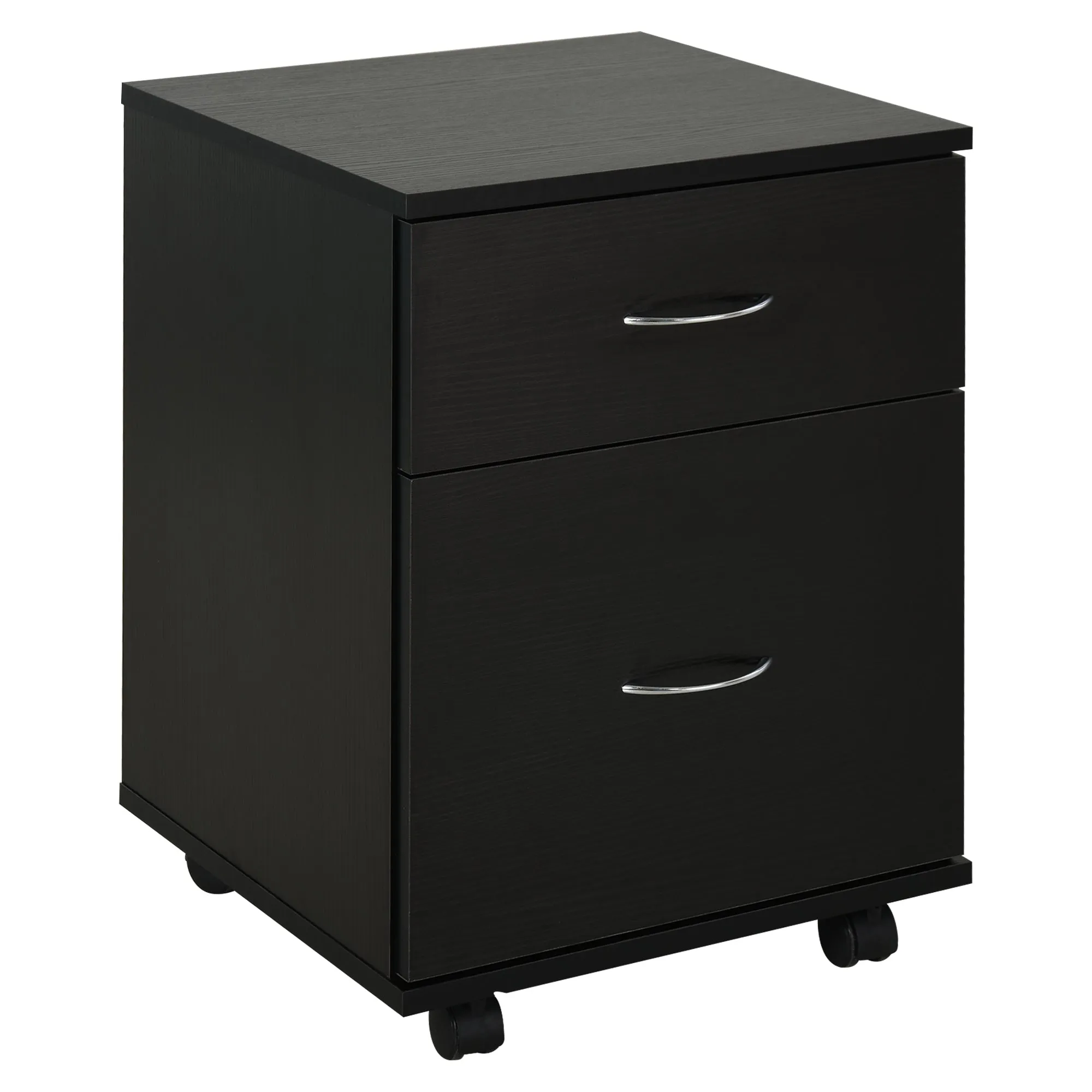 File Cabinet Cupboard Storage with Two Drawers, Table Storage Box with Wheels, Cabinet Bedside Table Storage Box, Black