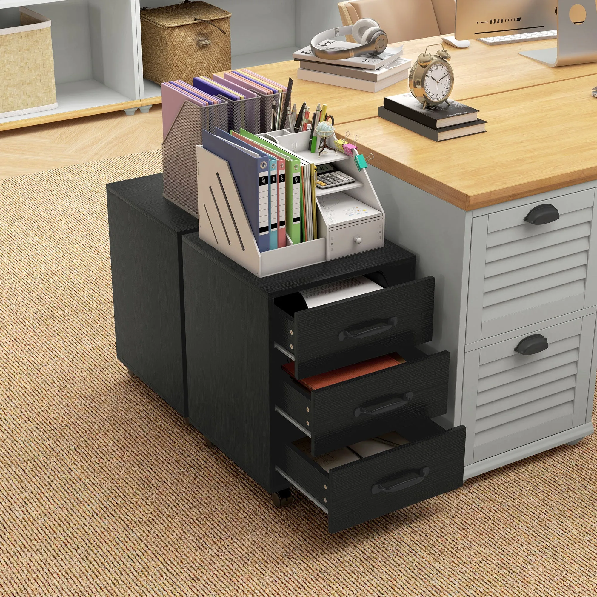 File Cabinet with 3 Drawers, Under Desk Mobile Filing Cabinet Black