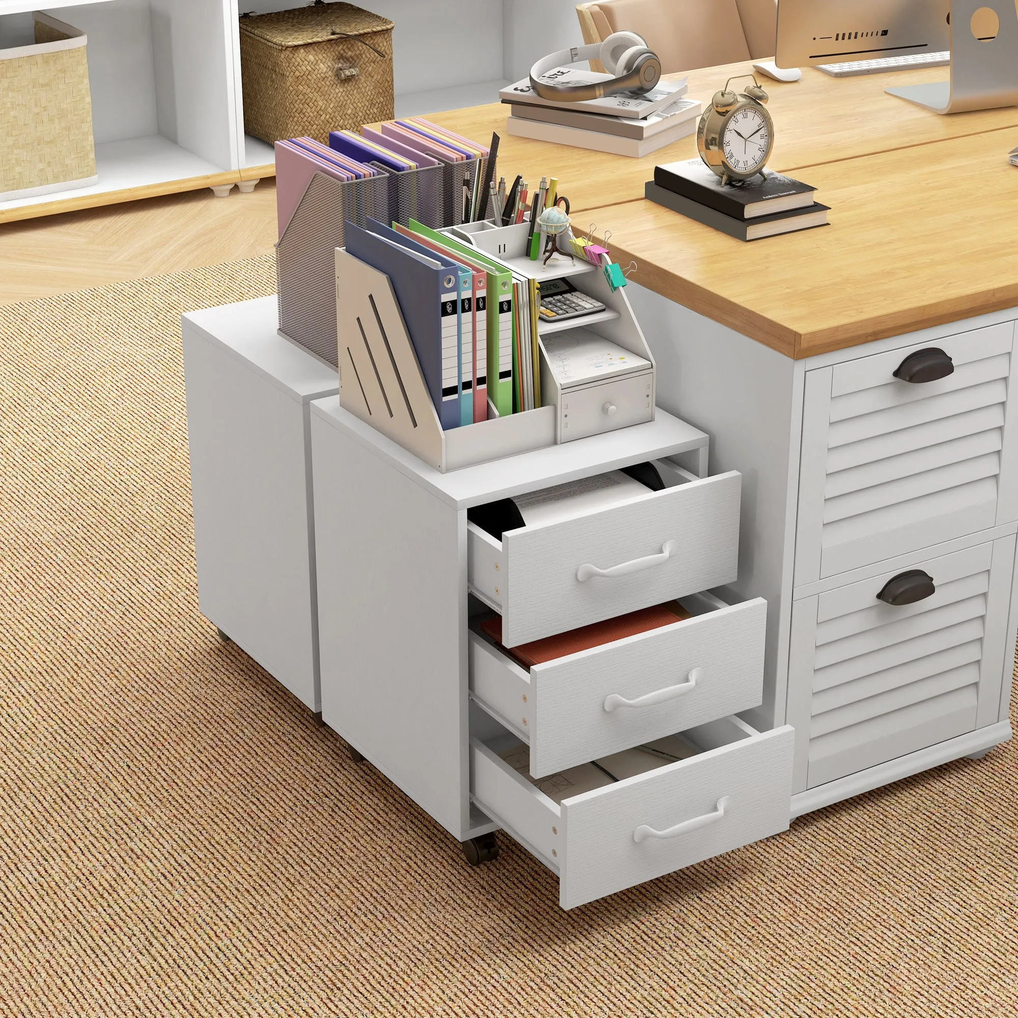 File Cabinet with 3 Drawers, Under Desk Mobile Filing Cabinet White