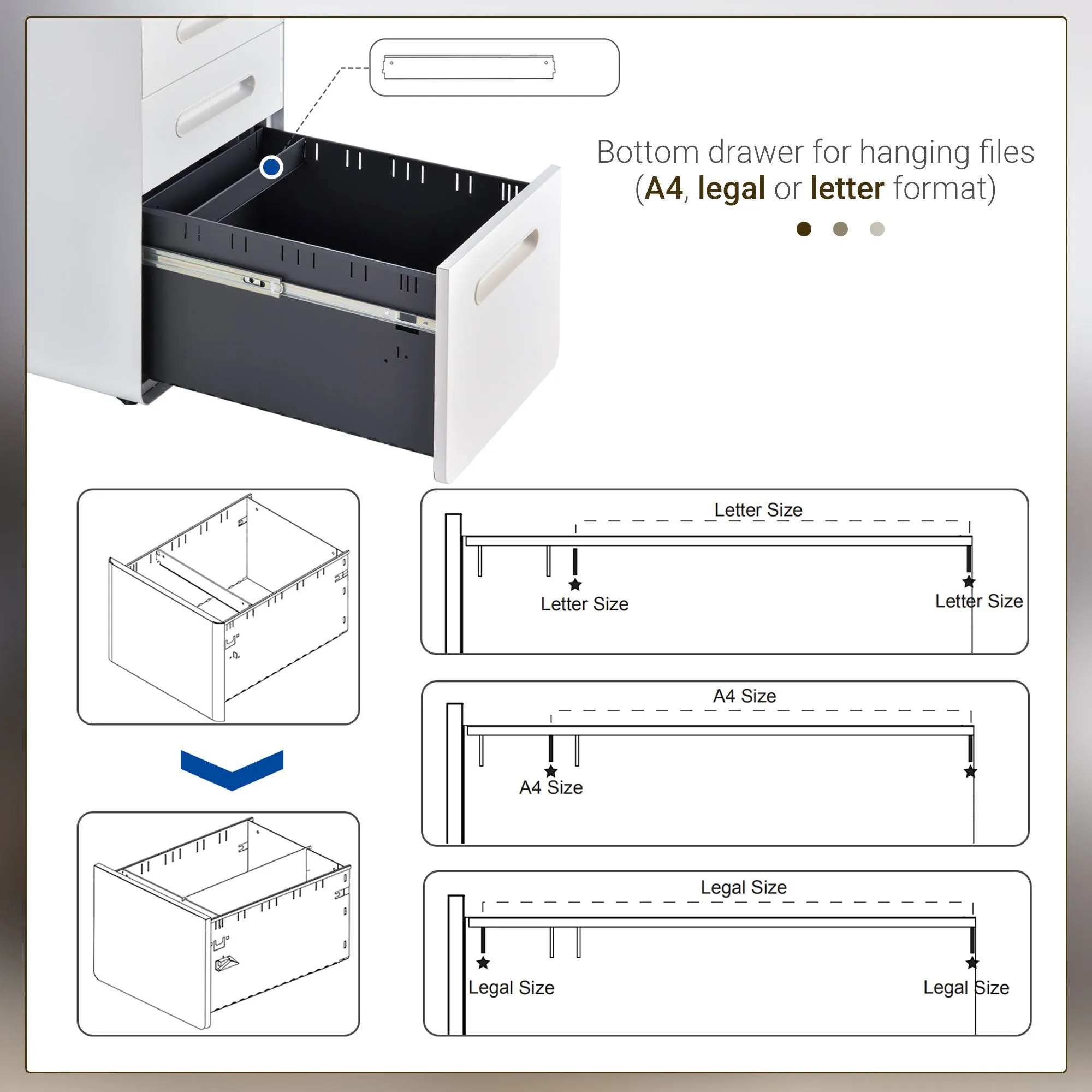 Fully Assembled 3-Drawer Mobile File Cabinet Lockable All-Metal Rolling Vertical File Cabinet White