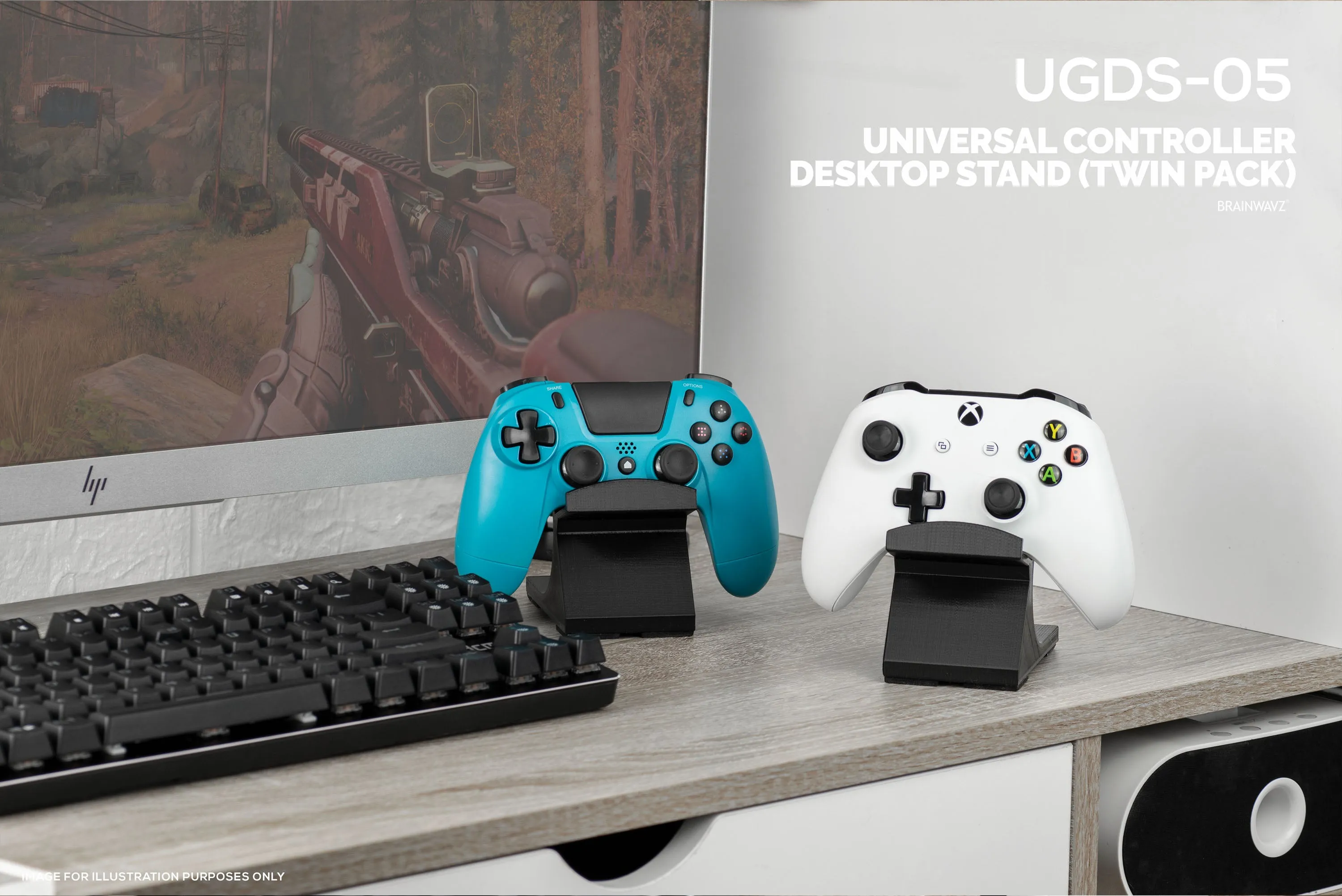 Game Controller Desktop Holder Stand (2 Pack) - Universal Design for Xbox ONE, PS5, PS4, PC, Steelseries, Steam & More, Reduce Clutter UGDS-05