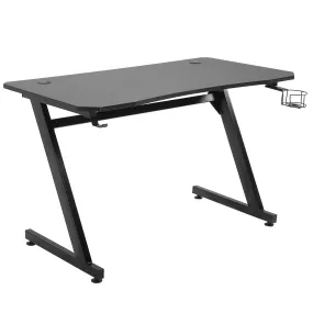 Gaming Desk Steel Frame with Cup Holder, Headphone Hook, Adjustable Feet and Cable Organiser, Home Office Computer Table, Black