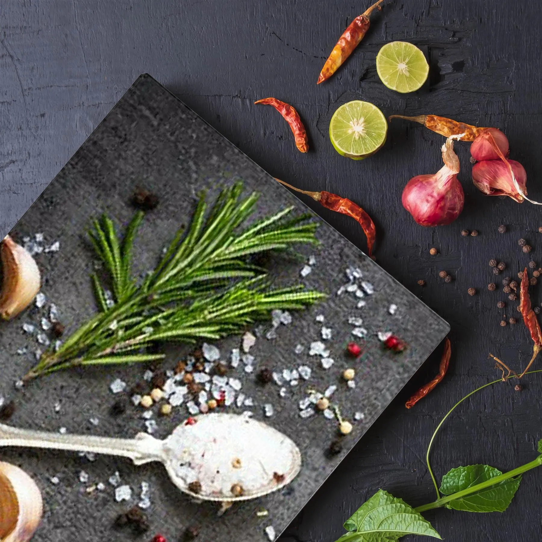 Glass Cutting Boards with Salt & Garlic Design